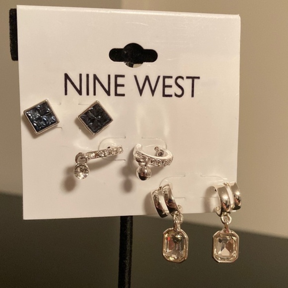Nine West Silver and Dark Blue Earring Trio